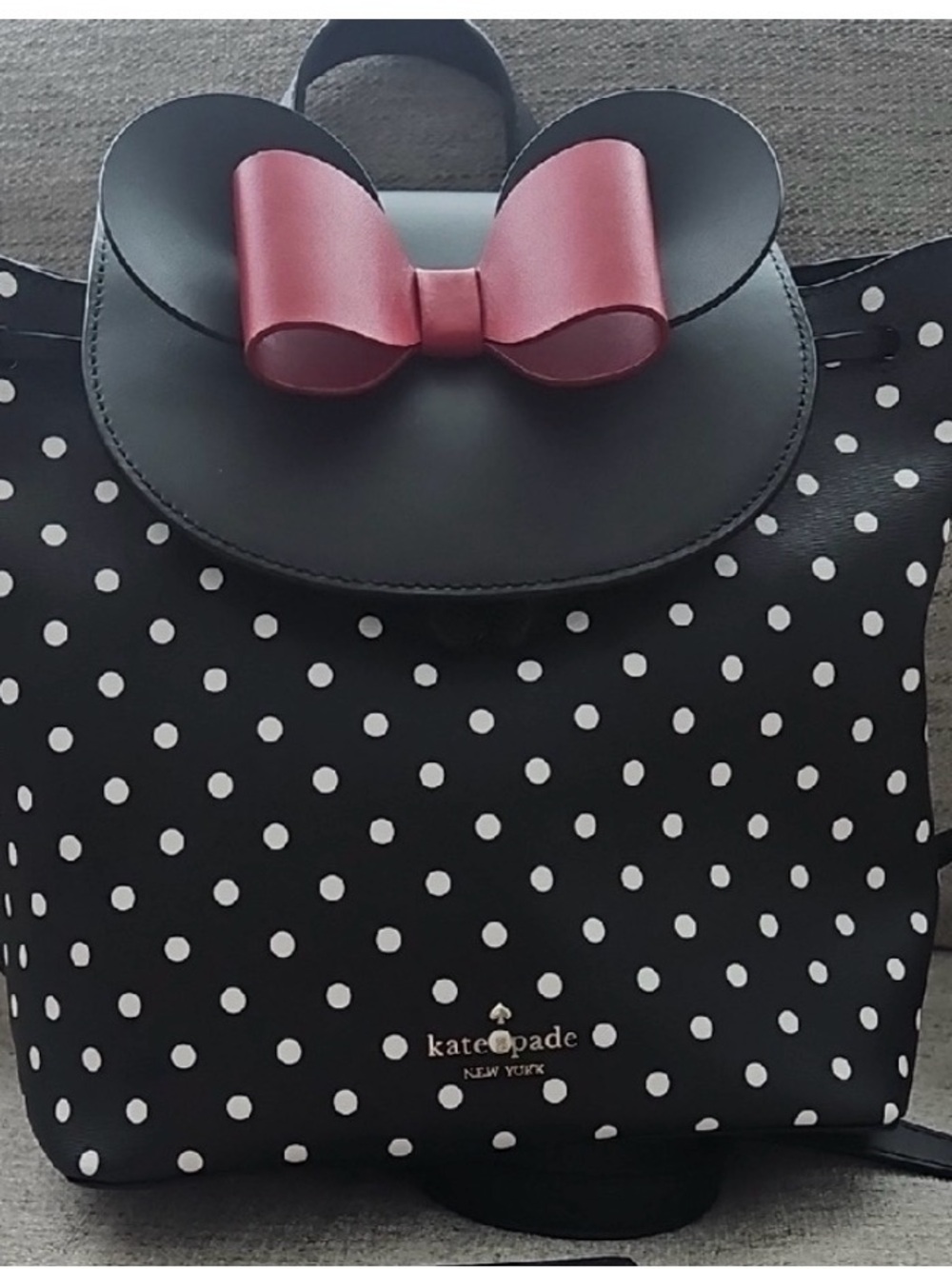 kate spade Kids Black and White Polka Dot Backpack with Pink Bow Ears